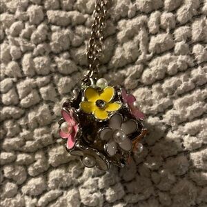 Pier One Spring Flowers Bouquet Pendant Faux Pearls 16” Necklace